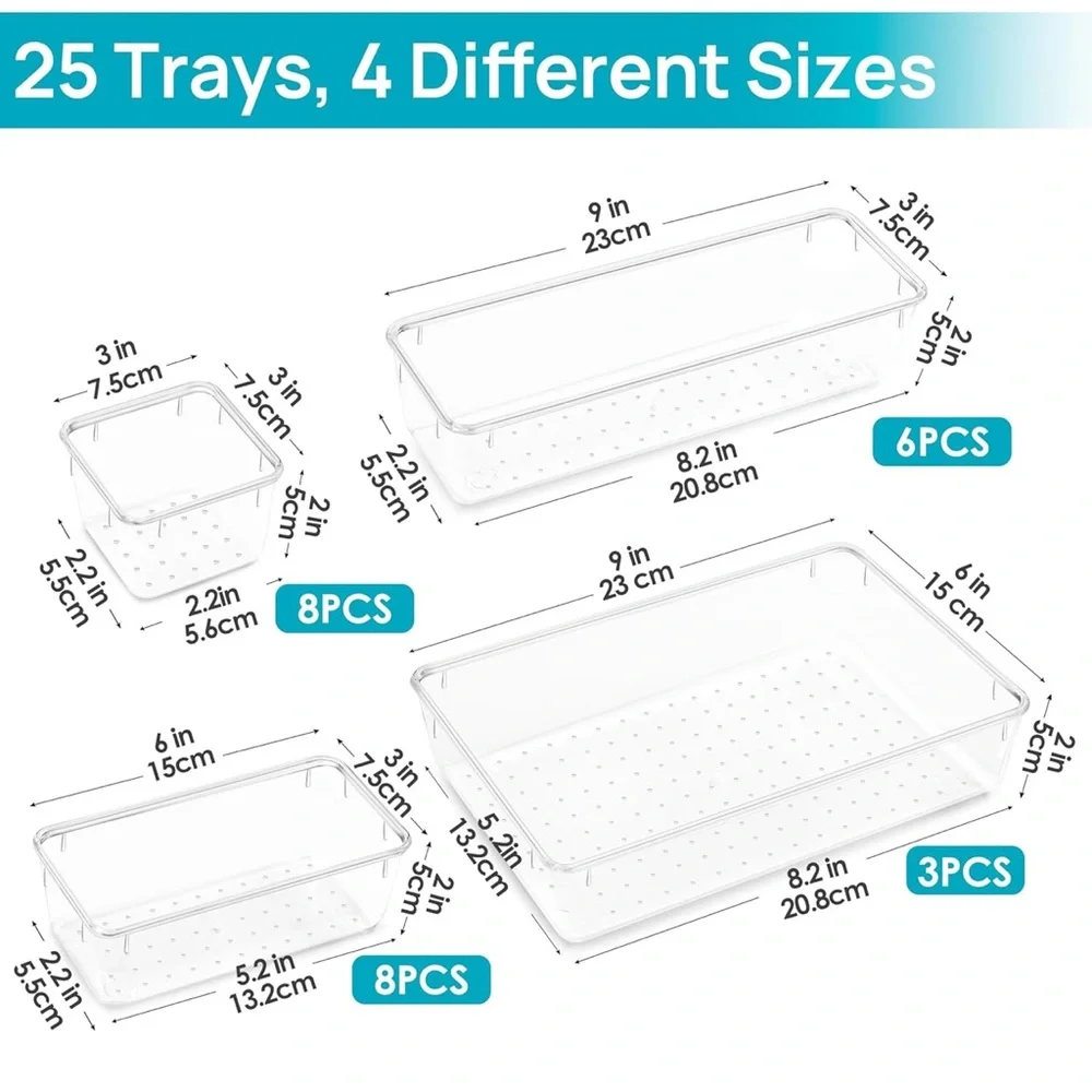 Clear plastic drawer organizer - 25pcs